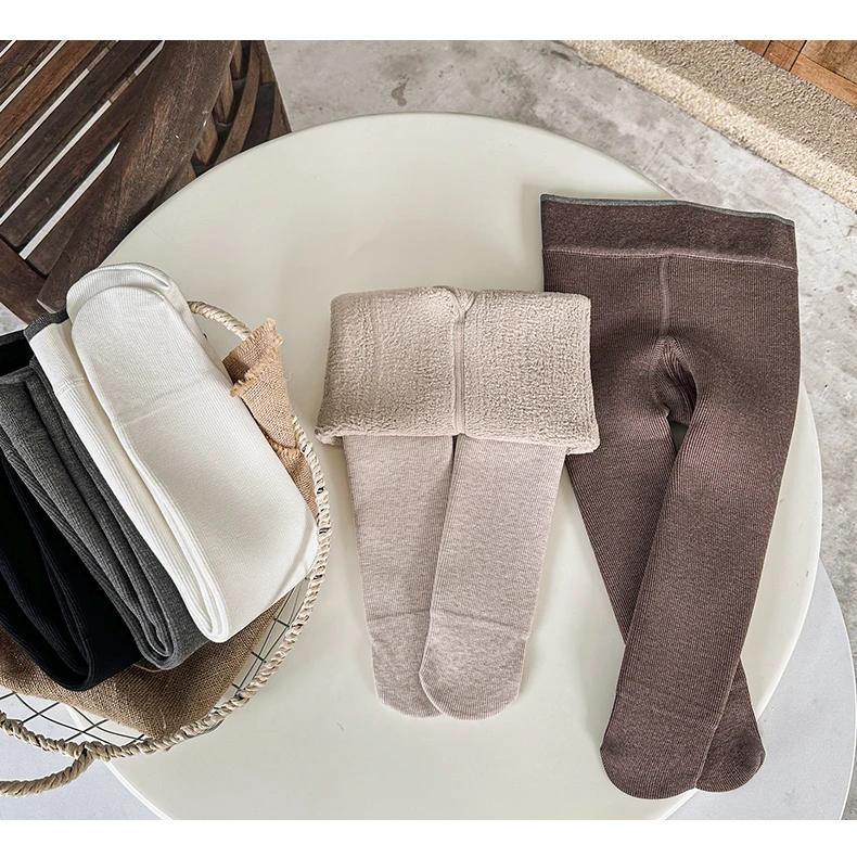 Süße Mädchen Winter Lammwolle Fleece Strumpfhosen Extra dicke Flor vertikale Streifen Strumpfhosen Ultra warme Plüsch weiche Student Kinder Leggings – Detail 12