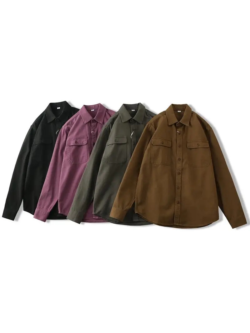 

New Heavyweight Pure Cotton Waed Casual Long Sve Workwear irt Men's Loose Wide Fit irt Jaet Autumn Faion Urban