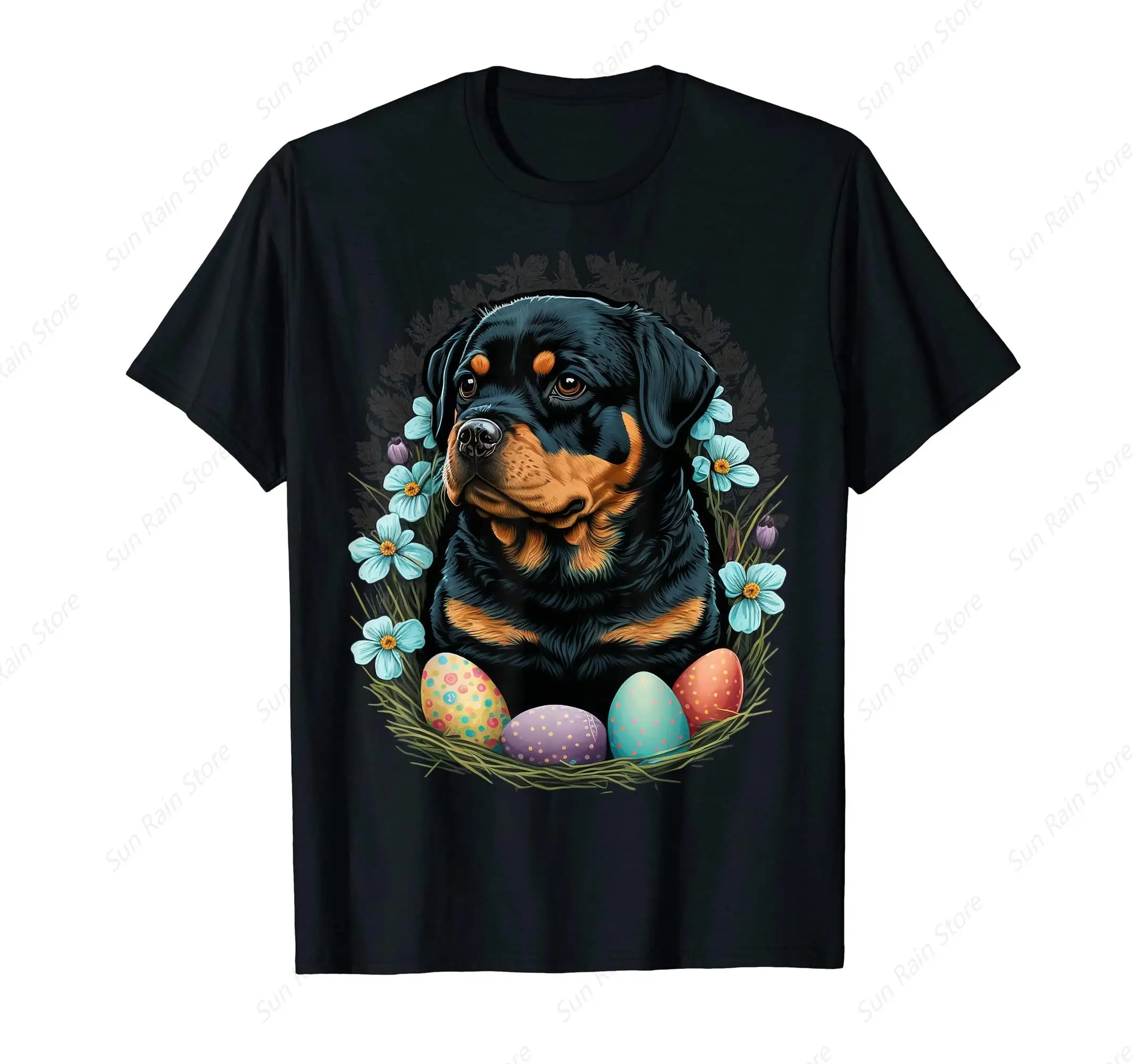 Easter Rottweiler Bunny Eggs Dog on Easter Rottweiler T-Shirt