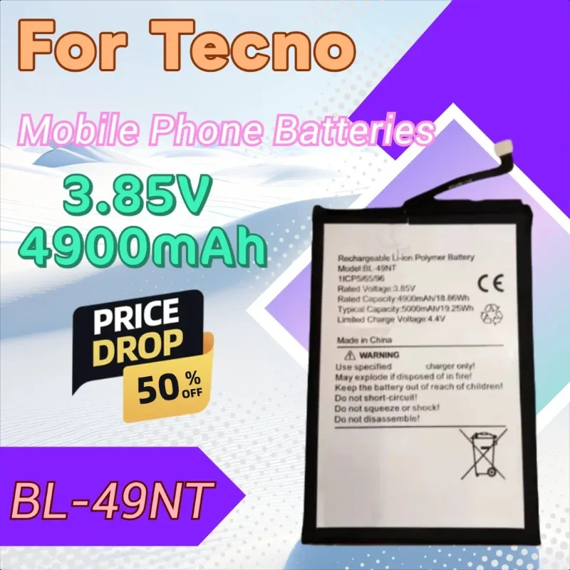 

High Quality New 3.85V 4900mAh BL-49NT for Tecno Spark Go 2024 BG6 Battery Bateria + Tools