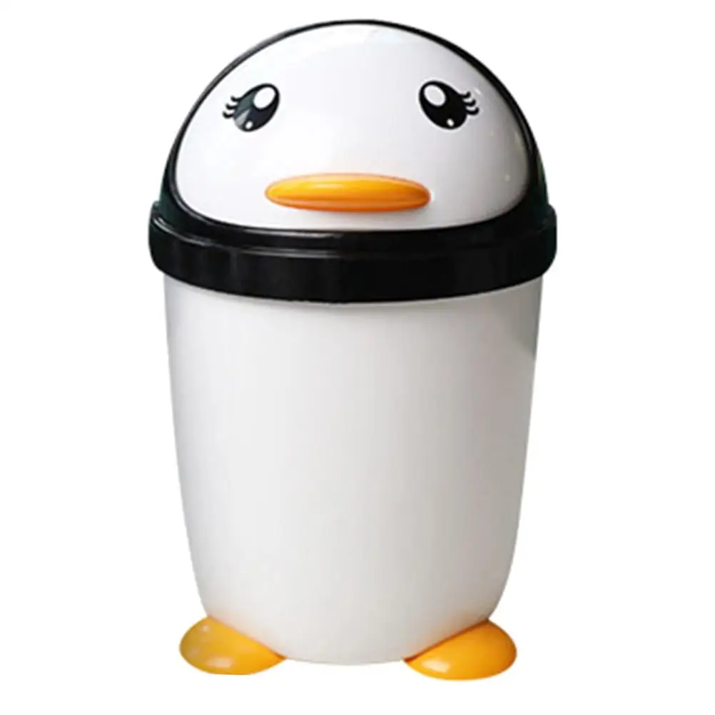 

18L Creative Penguin Trash Can Car Office Desktop Large Capacity Plastic Waste Bin With Stable Base For Kids Room Hotel