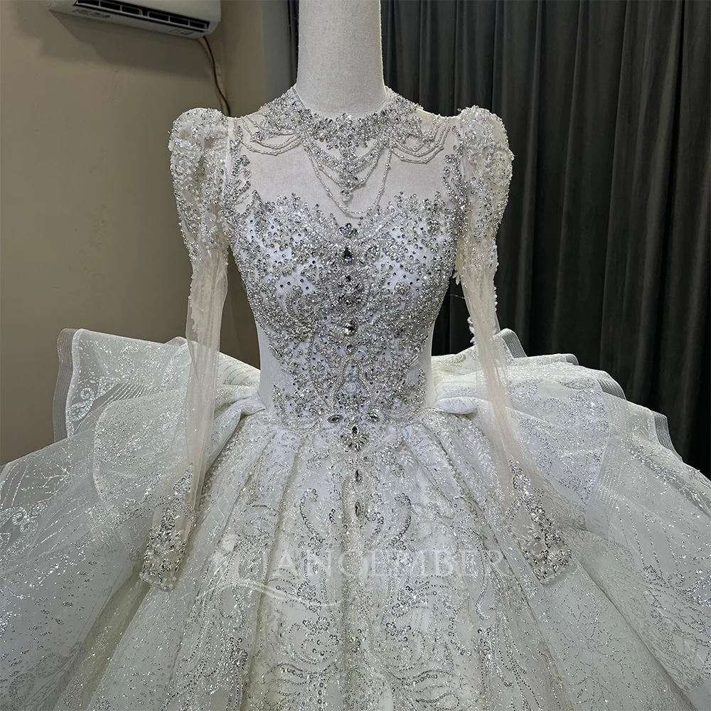 High Neck Chic Wedding Dress Corset Women High Quality Ball Gown Customized Romantic Long Sleeves Long Bride Wear robe de mariée - view 3