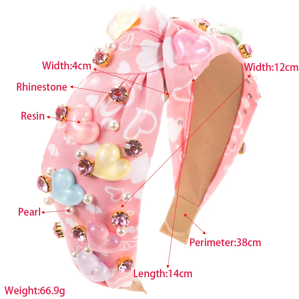 Fashion Sweet Love Wide Edge Red Valentine's Day Headband Femininity Versatile Fabric Beaded Headband Hair Accessories