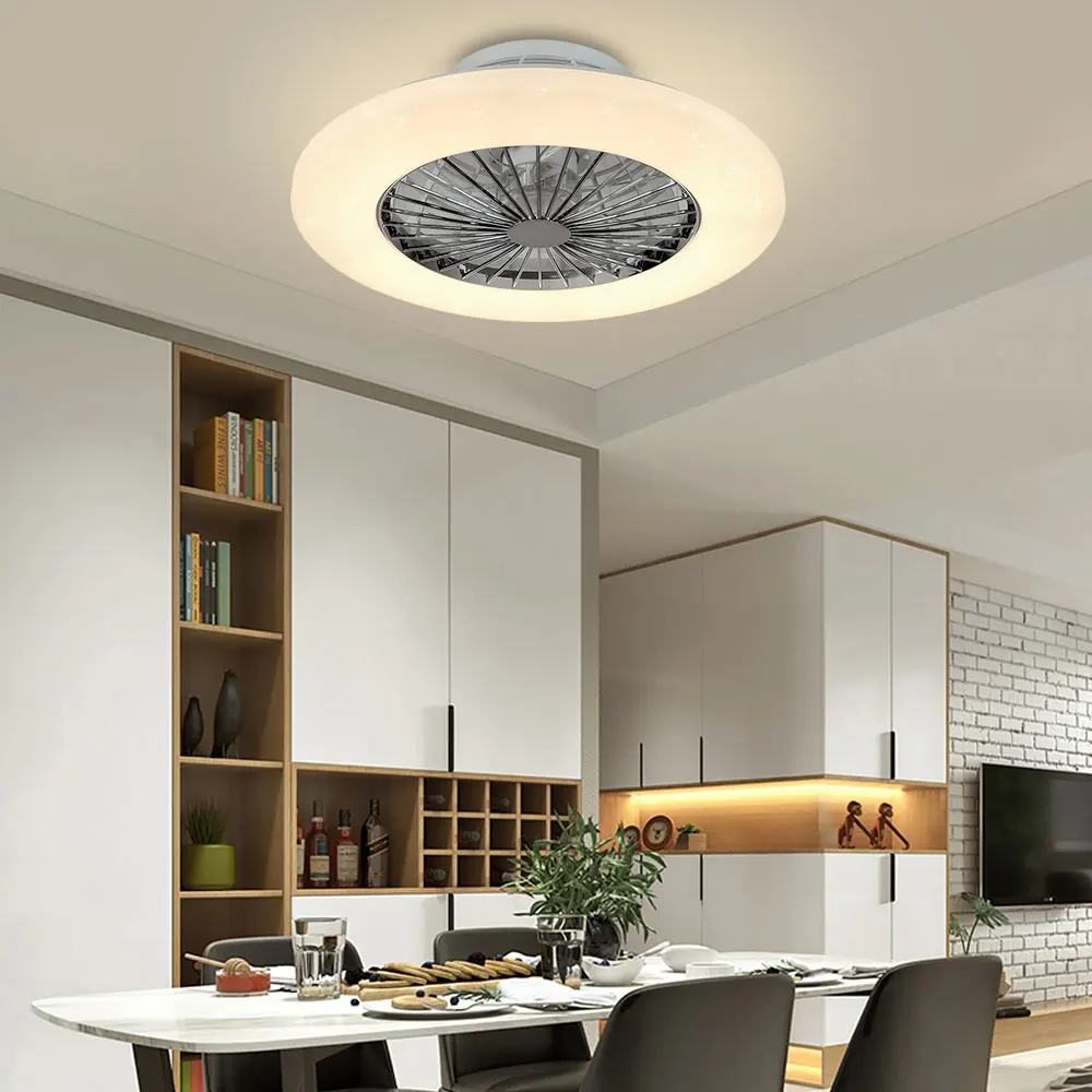 Depuley 50cm 30W 7-blade Modern Ceiling Fan with LED Lights Dimmable Remote Control 3-speed for Kitchen Bedroom Living Room