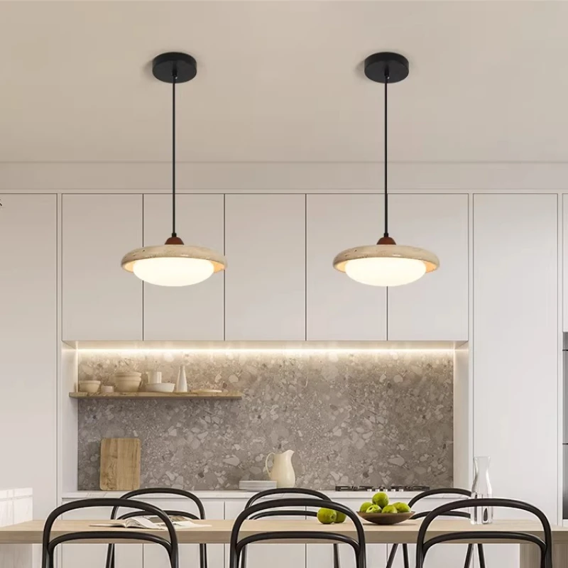 Modern Natural Stone LED Ceiling Pendant Lights Nordic Retro Rotundity Travertine Chandelier Living Room Restaurant Hanging Lamp