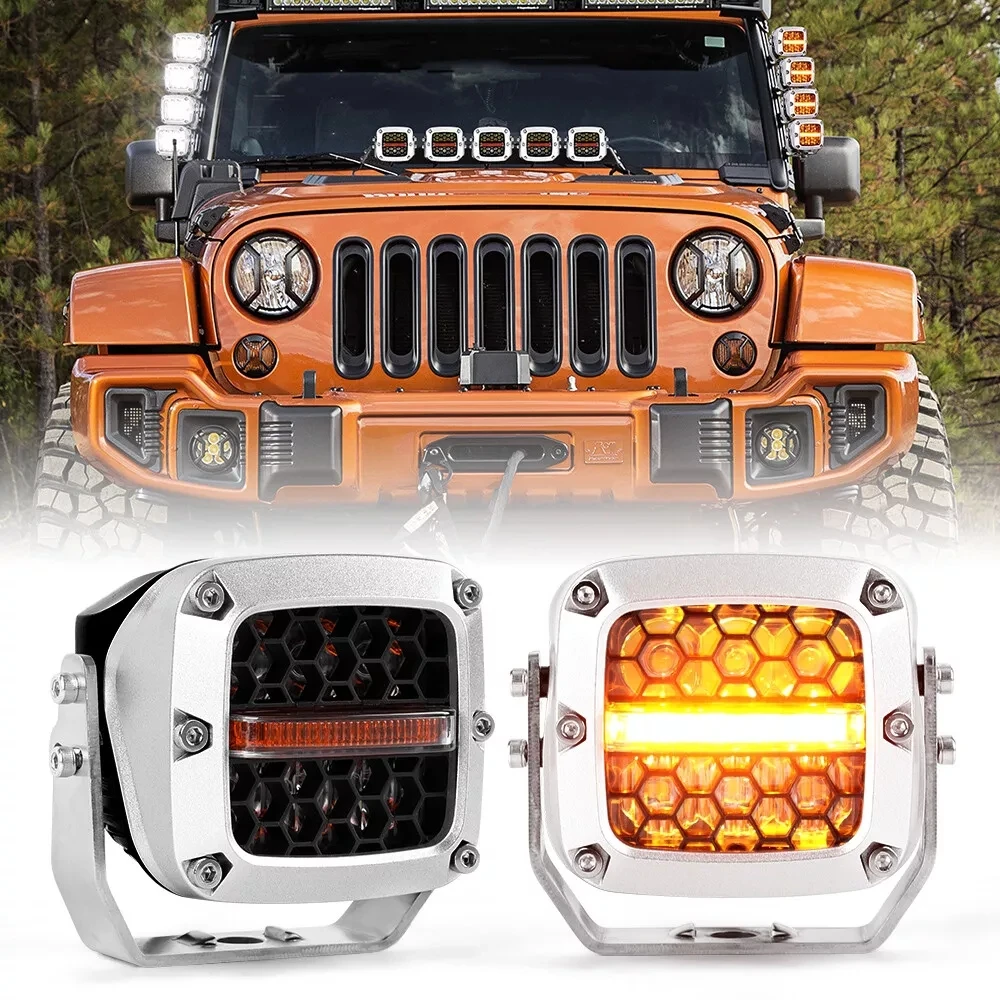 

Car 60W Honeycomb LED Work Light 3.5 Inch LED DRL Spotlight 12V 24V Amber White For Motorcycle Truck Off-road 4x4 Waterproof