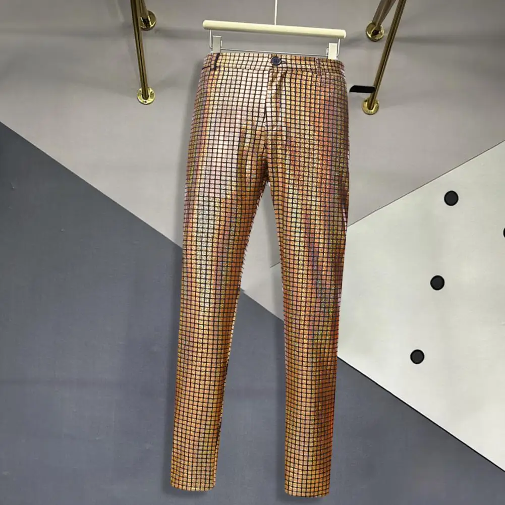 Plaid Sequin Trousers For Men Rainbow 70s Disco Party Dancer Singer Trousers Nightclub DJ Stage Men's Pants Pantalones Hombre