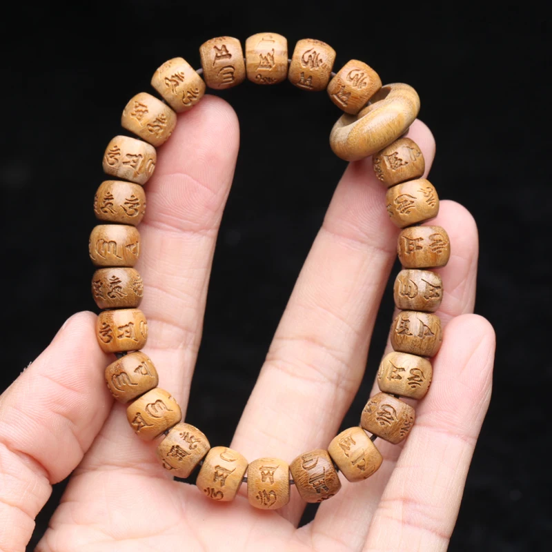 

Natural Sandalwood Tibetan Buddhist Bracelet Six-character Mantra 8mmx9mm Female Yoga Zen Small Bracelet