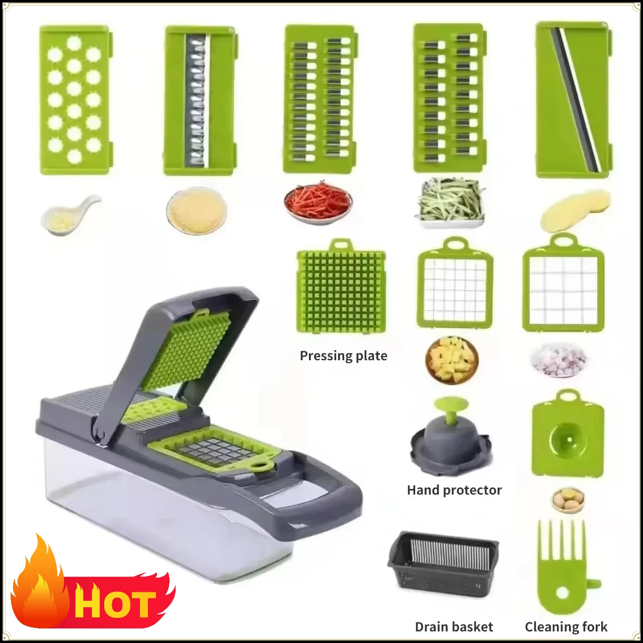 12 in 1 Multifunctional Vegetable Slicer Shredder Cutter with Drain Basket Potato Carrot Grater Fruit Chopper Household Kitchen