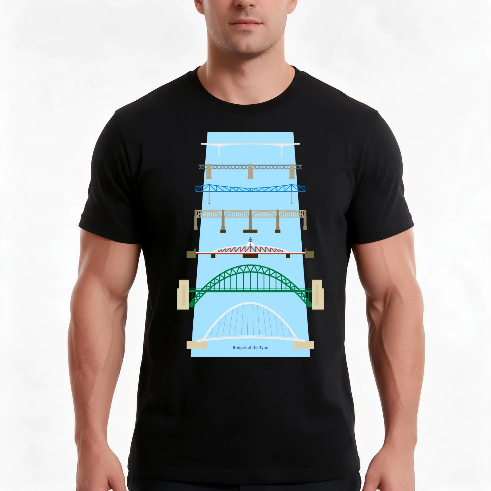 Bridges of the Tyne T-Shirt Summer Casual Cotton Tee Oversized Streetwear Tops Vintage Graphic Print Loose Fit Short Sleeve