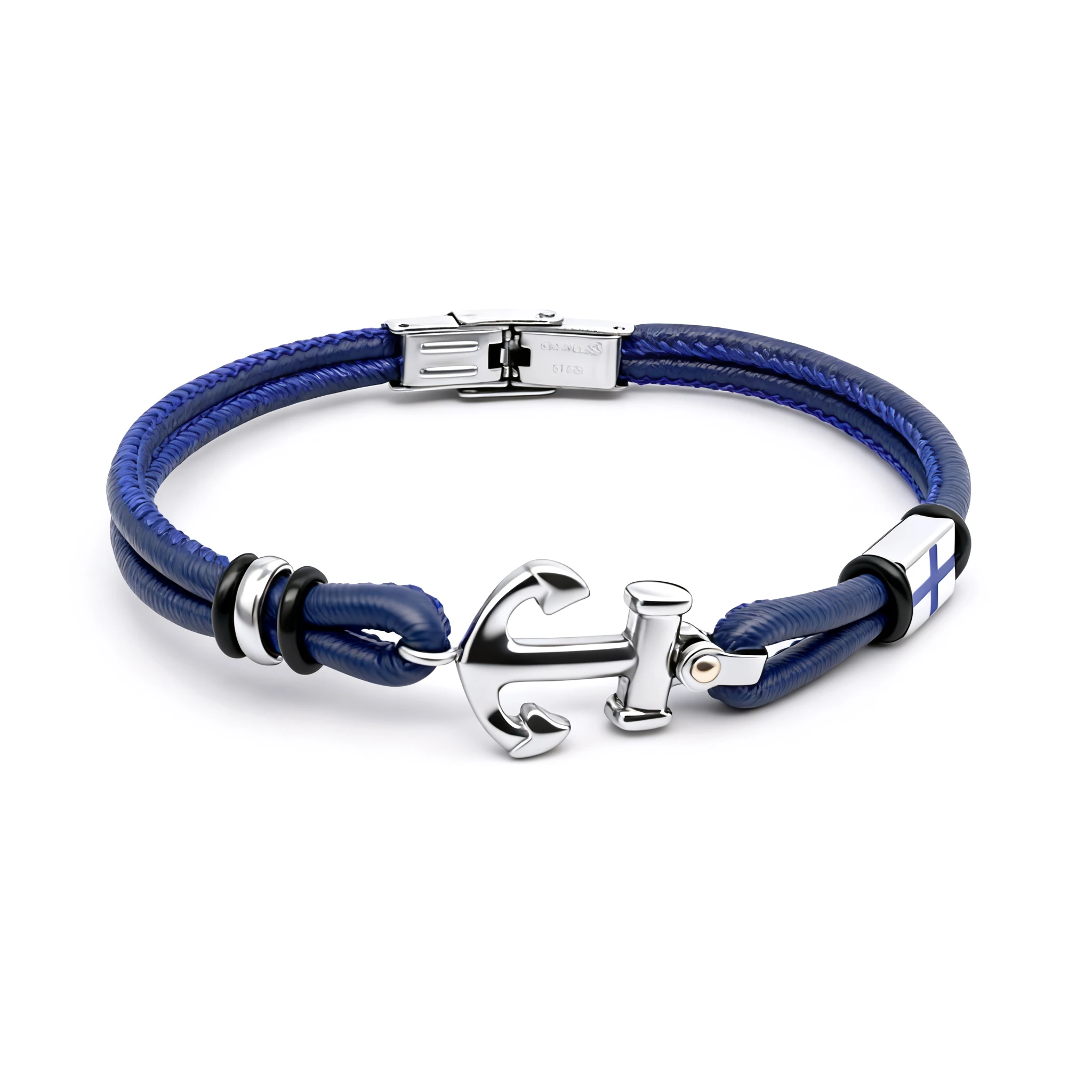 

Браслет Runda мужской из натуральной кожи, Кожаная синяя цепочка с якорем из нержавеющей стали, регулируемый размер 22 см