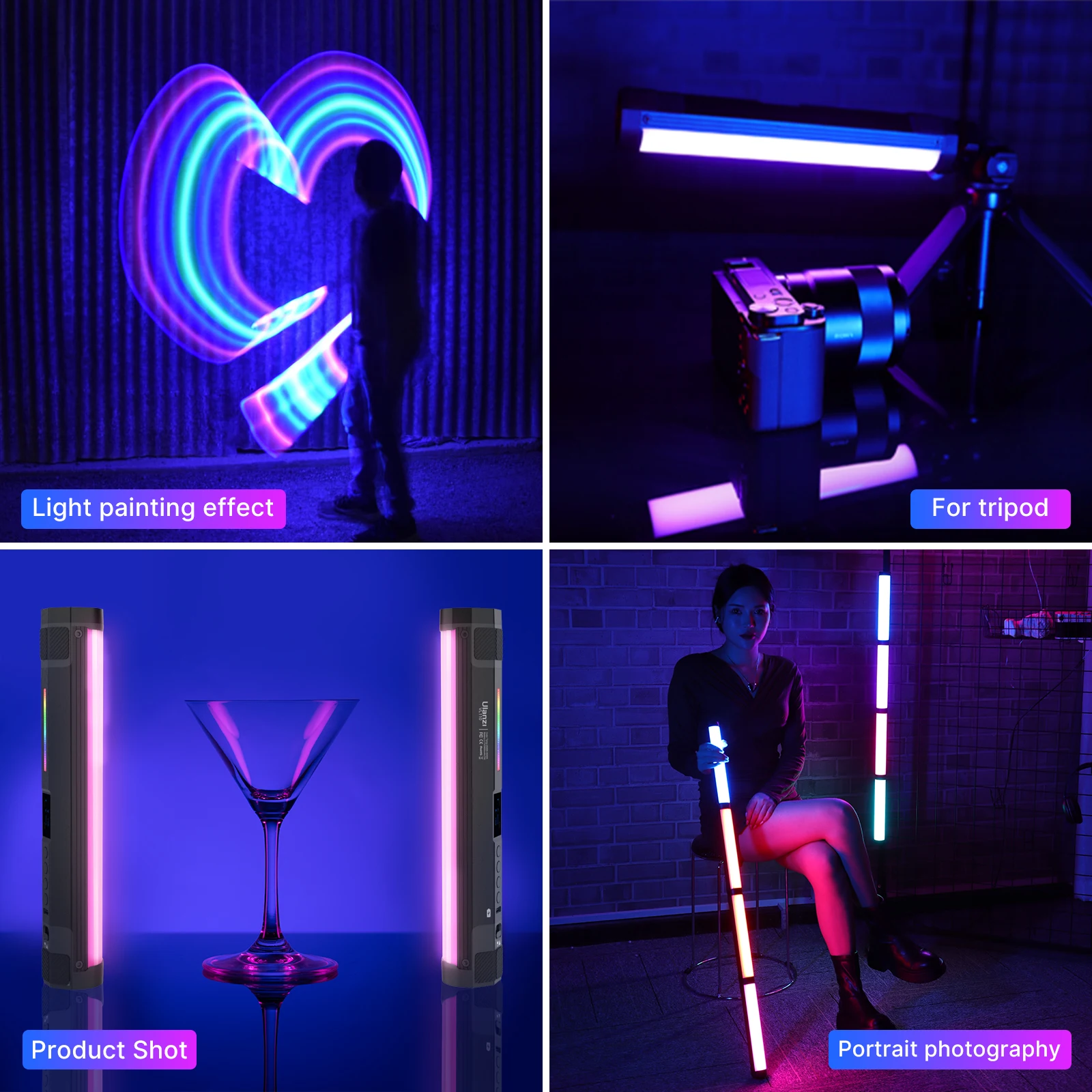 Ulanzi VL110 Handheld Stick Video soft Light 2500-9000K LED RGB Tube Light Photography Stick LED Light Wand Rechargeable