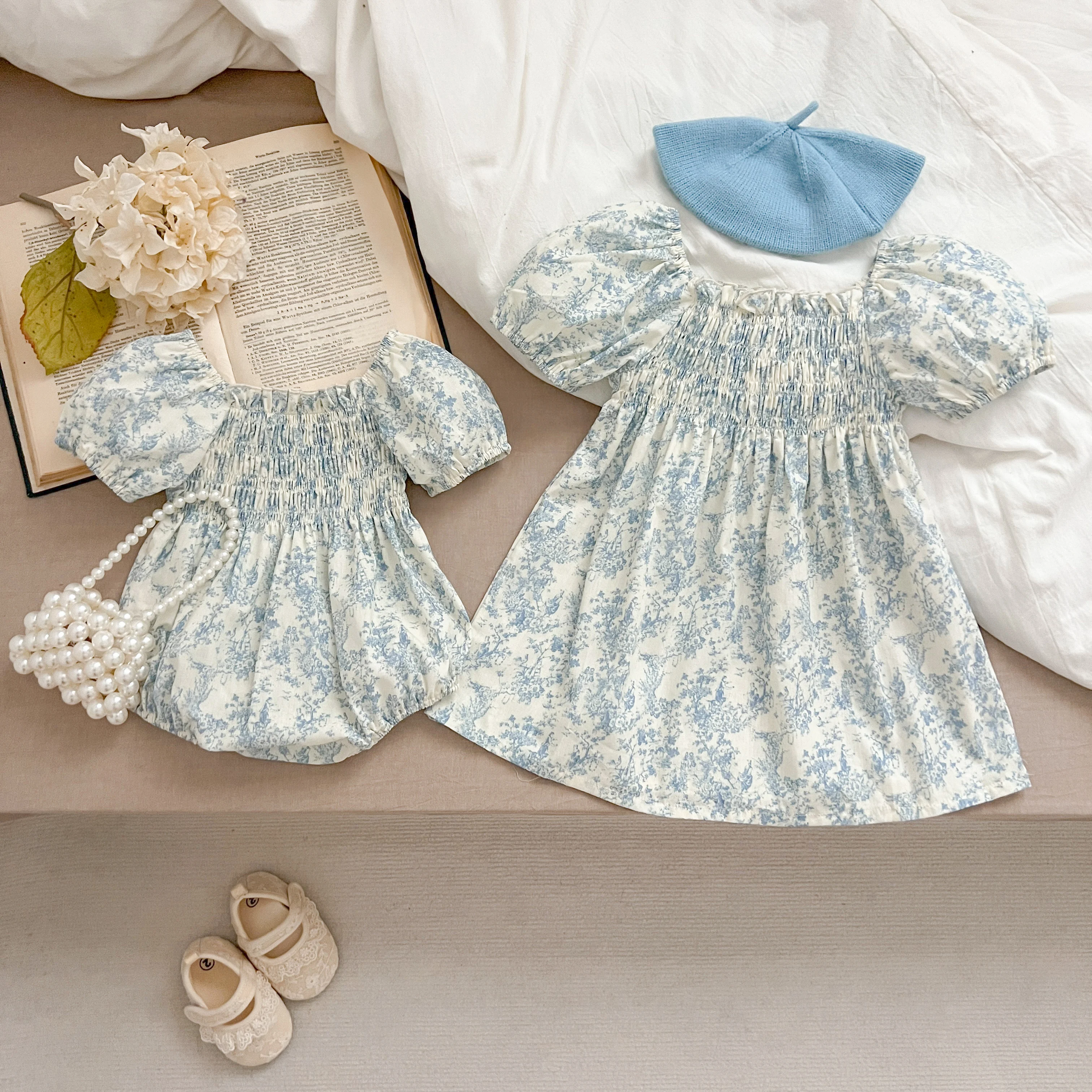 Sommer Schwester Kleid Infant Neugeborenes Baby Mädchen Kleidung Schwester Weibliche Baby Kleine Gebrochene Blaue Blume Kurzarm Strampler Kleidung ﻿ – Detail 29