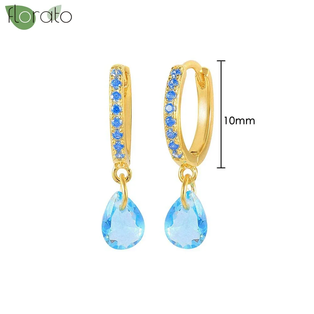 925 Sterling Silver Small Hoop Earrings, Blue Pendant