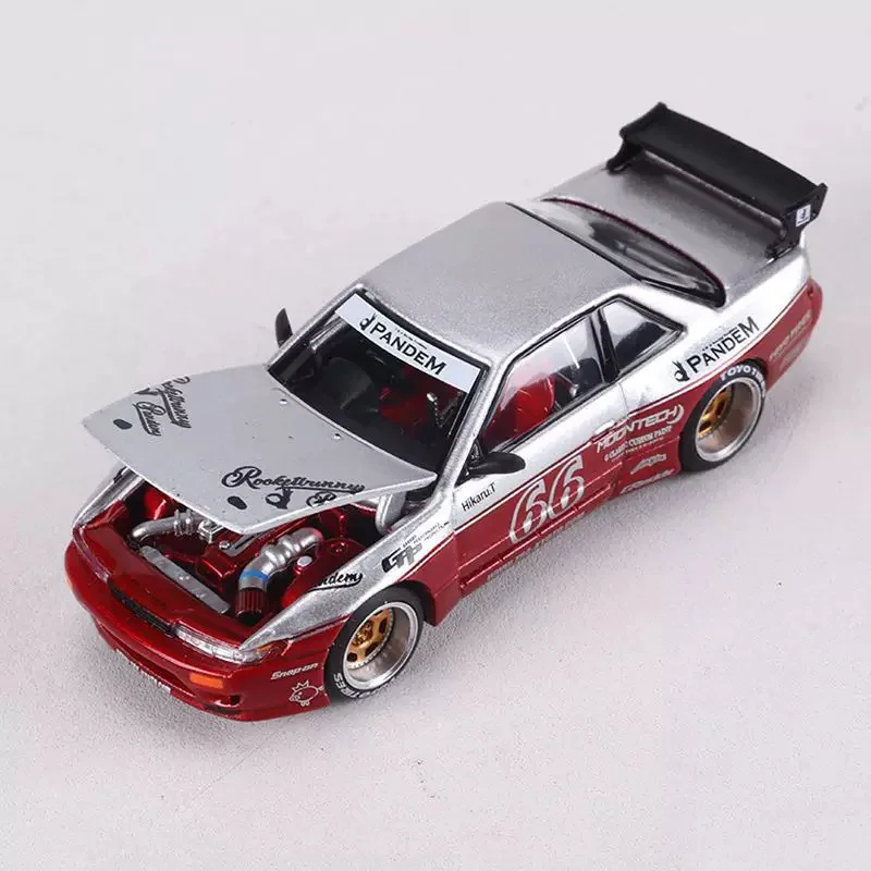 POPRACE 1:64 Scale Civic Rocket Rabbit Pandem S13 Alloy Car Model Static Collection Decorated Holiday Toys Souvenir Gift