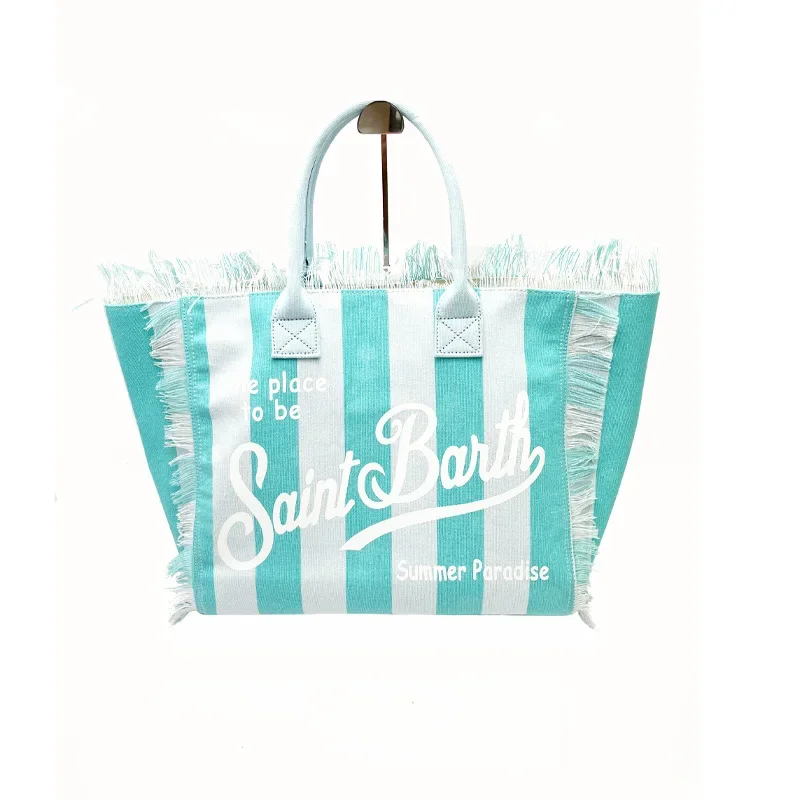 

SAINT BARTH Mommy Bag 2024 New Women's Large Capacity Leisure Tourism Canvas Stripe Handmade Tassel Handmade Tote Bag