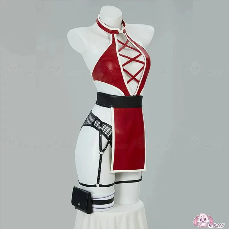 Disfraz de Anime Haruno Sakura, conjunto de lencería Sexy, Top Halter con espalda descubierta y bragas de malla con guantes hh:5