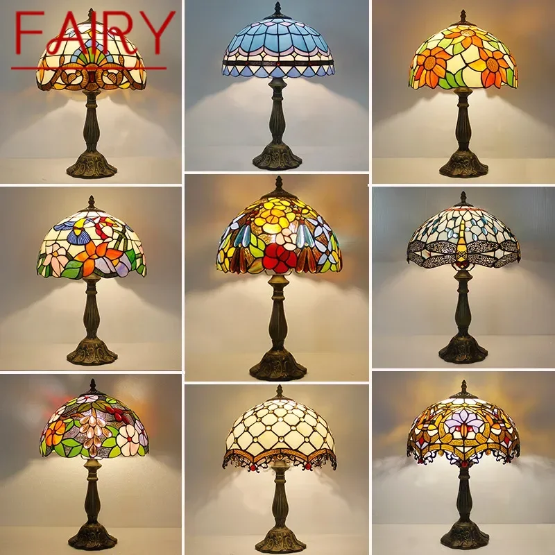 

FAIRY Tiffany Table Lamp LED Luxury Creativity Living Room Study Bedroom Bedside Lamp Villa Hotel Color Glass Desk Light