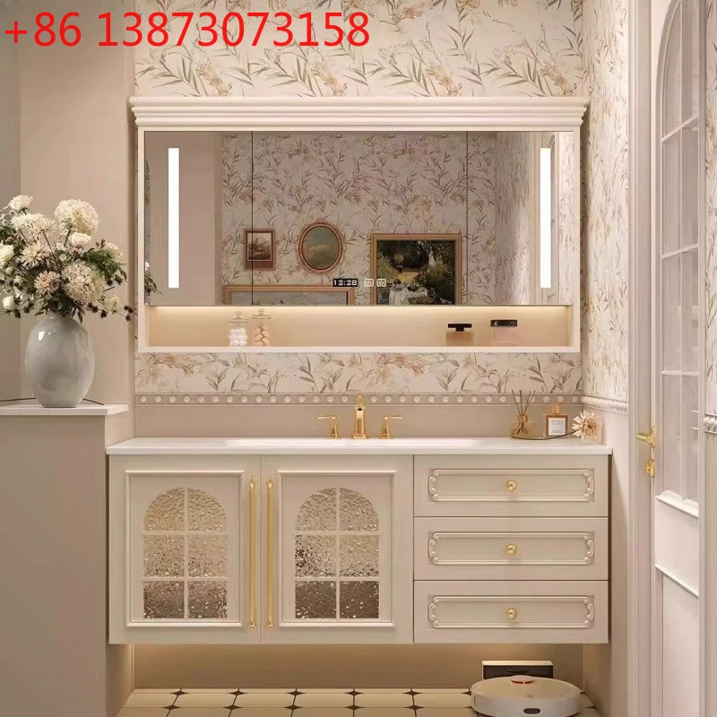 

Шиферный бесшовный шкаф для ванной комнаты, французский кремовый ветер, шкаф для ванной комнаты, комбинированный керамический встроенный умывальник для ванной комнаты, дубовый умывальник