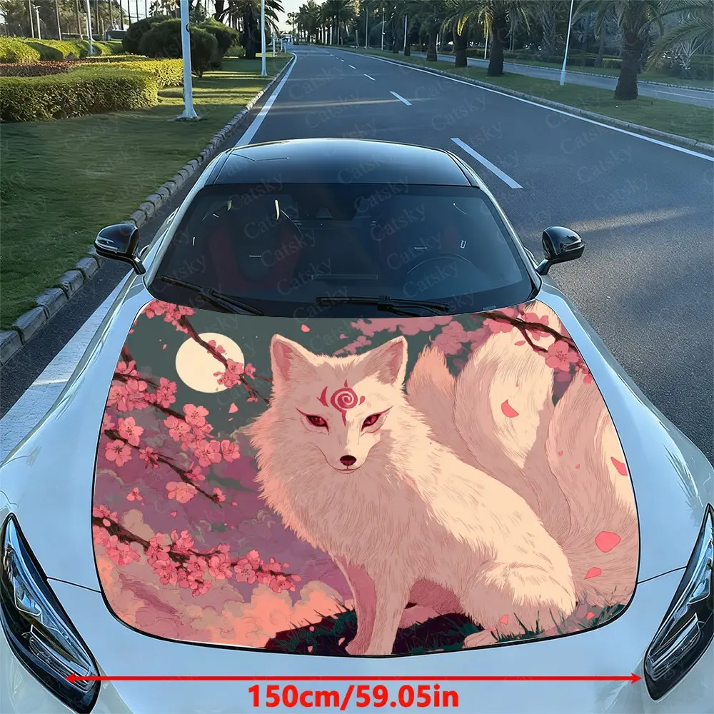 Mysterious Symbol White Fox Car Vinyl Wraps, Vinyl Car Bonnet Graphics, Wild Charm Graphic Design,Car Stickers For Vehicles Wate
