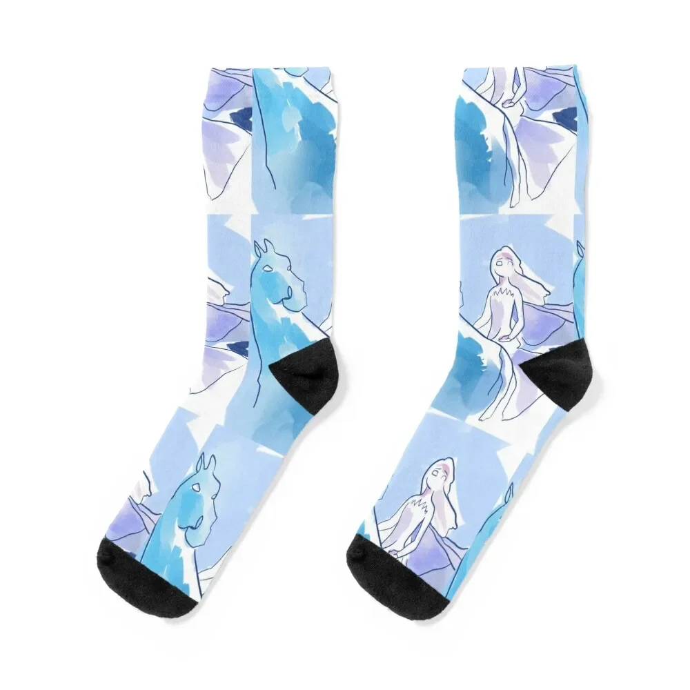 

Light soothing pastel watercolor fine line-art illustration frozen 2 elsa nokk fanart portrait Socks Run Socks Ladies Men's