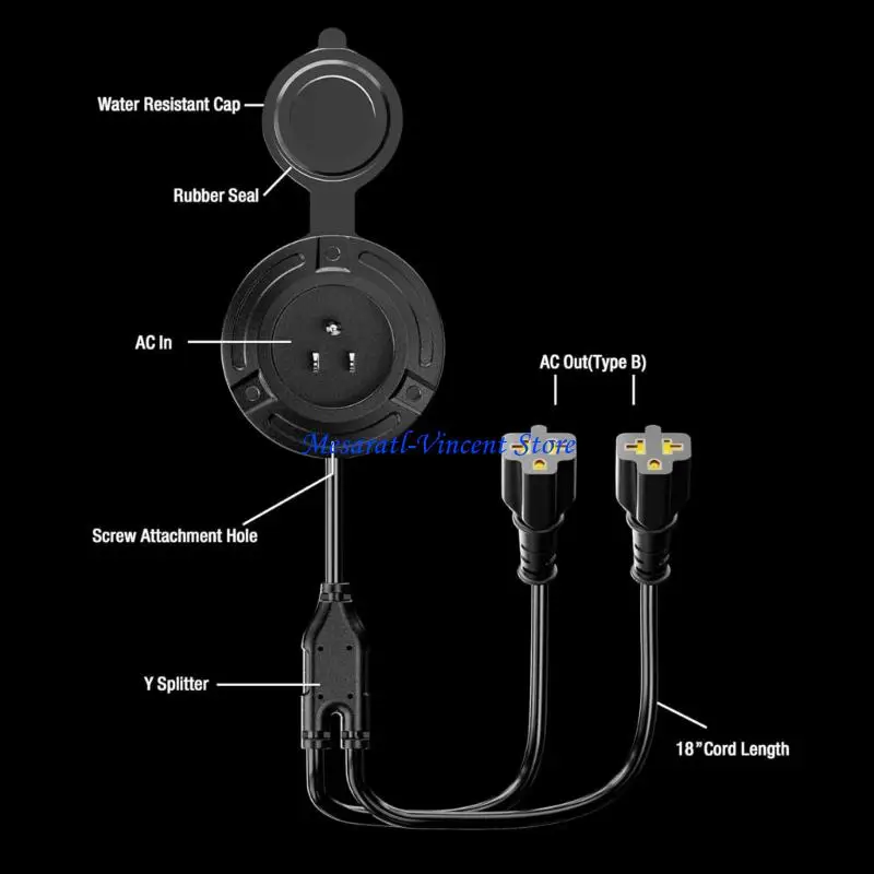 A70F Waterproof 20A 125V AC Power Input with Y Splitter Extension Cord and Pressure Fit Cover for Campers Truck