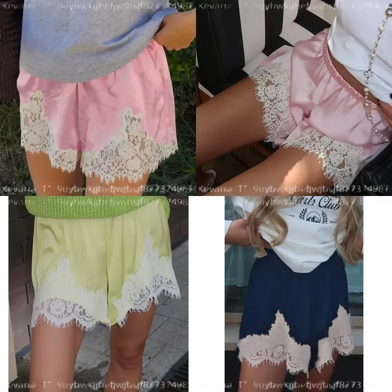 Y2K Vintage Satin Lace Shorts Women Comfy Elastic Waist Coquette Micro Mini Silk Shorts Going Out Slip Bottoms Loungewear