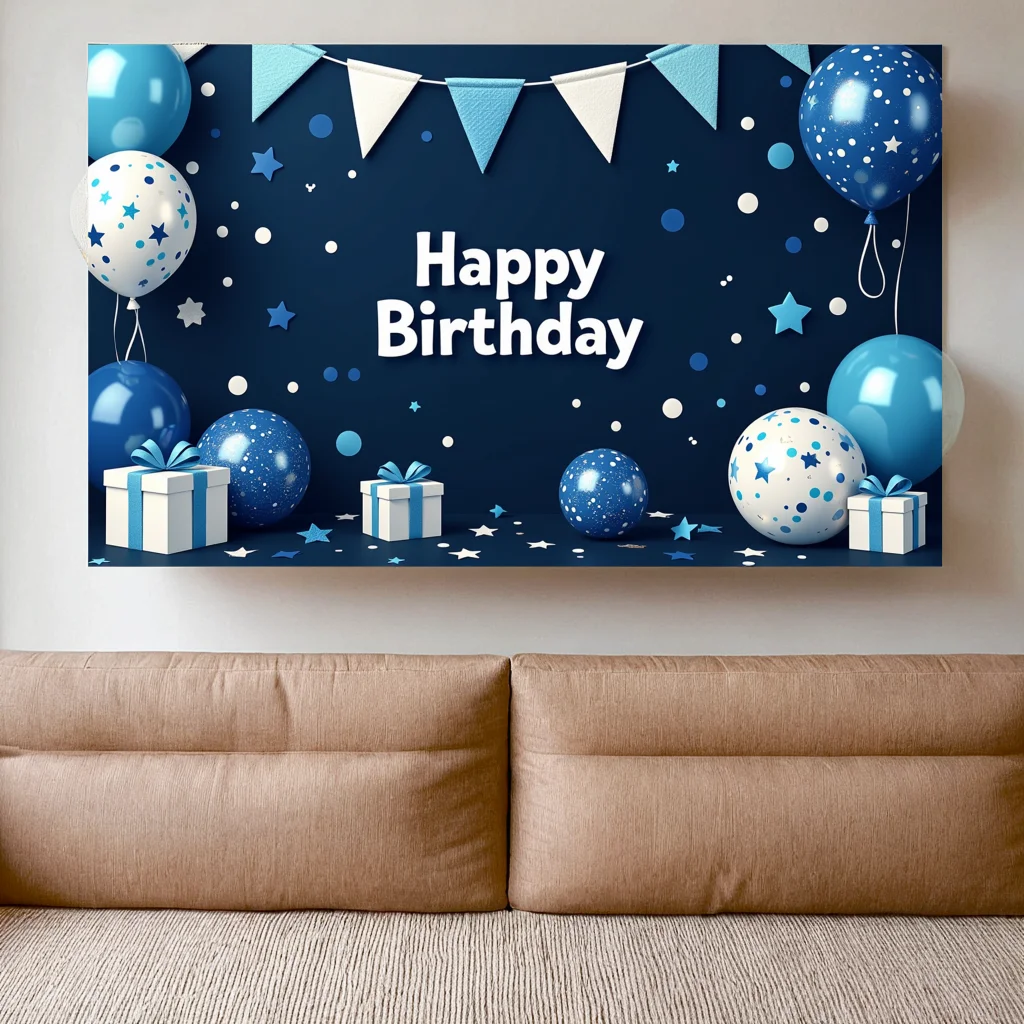 180x110 Blue Birthday Theme Banner Home Decoration Background Wall Painting Party Celebration Sign Photo Backdrop Banner