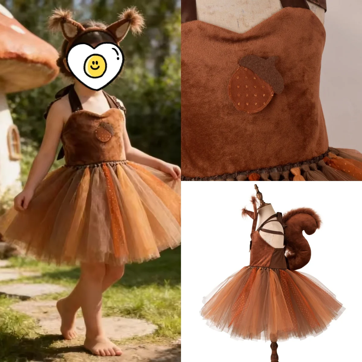 

Halloween Costume Squirrel Dress Stage Performance Animal Cosplay Costume Cute Dress for School Party Brown with Tail Ears