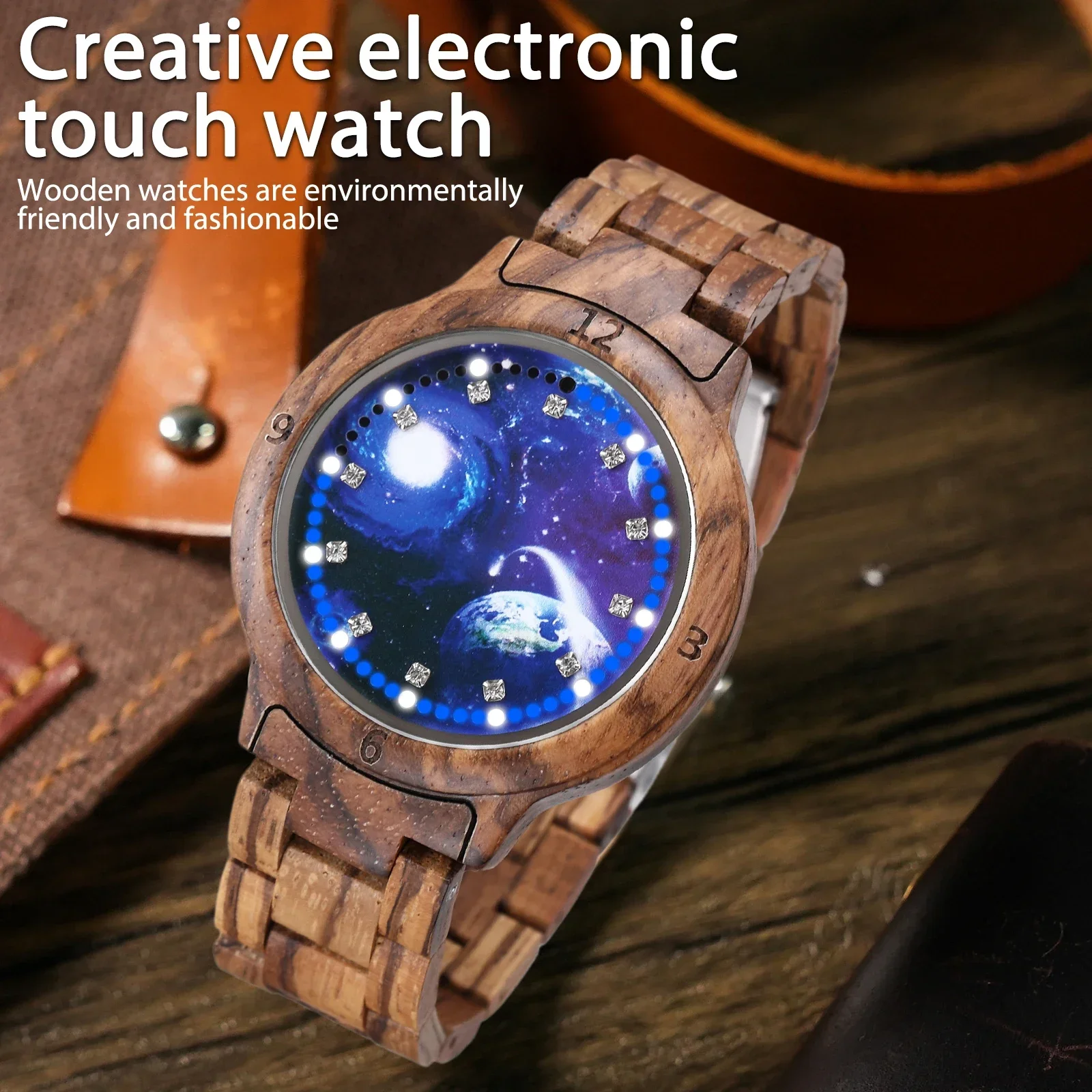 KityKissMen's Wooden Watch Luxury LED Digital Clock Fashion Sports Military Watch Retro Sandalwood Electronic Watch Premium Gift