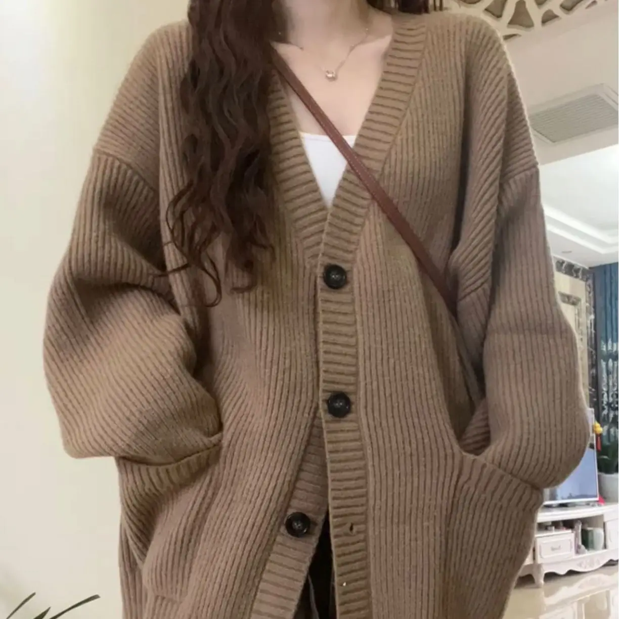 Autumn Women Cardigan Sweater Coats Fashion Female Long Sleeve V-neck Loose Knitted Jackets Casual Sweater Cardigans NS5909