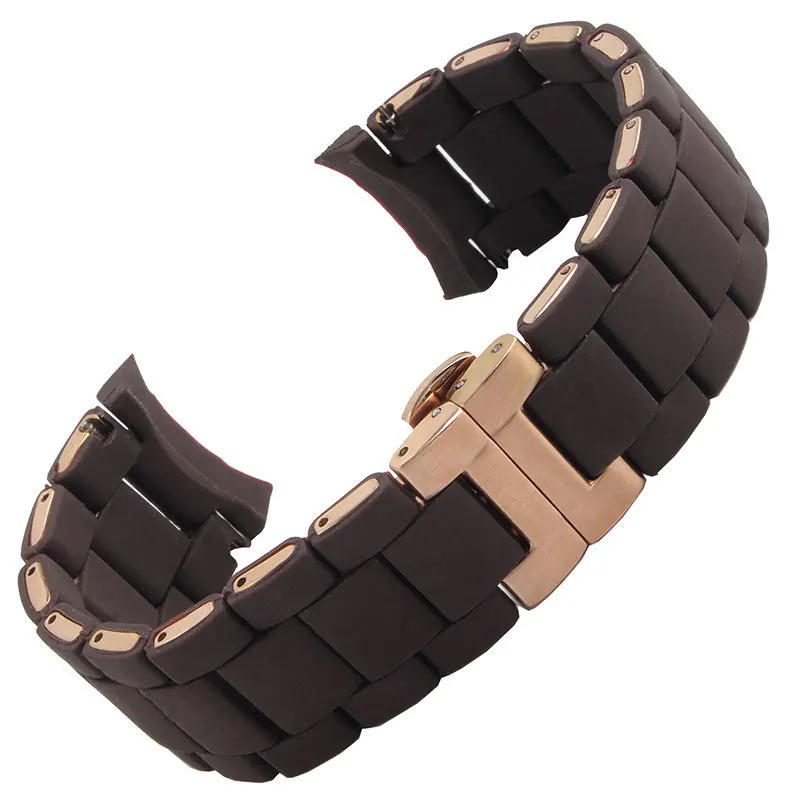 20 23mm for Armani AR5890 AR5905 AR5919 AR5920 Watchband Waterproof Bend Hole Silicone Clad Steel Watch Strap Accessories