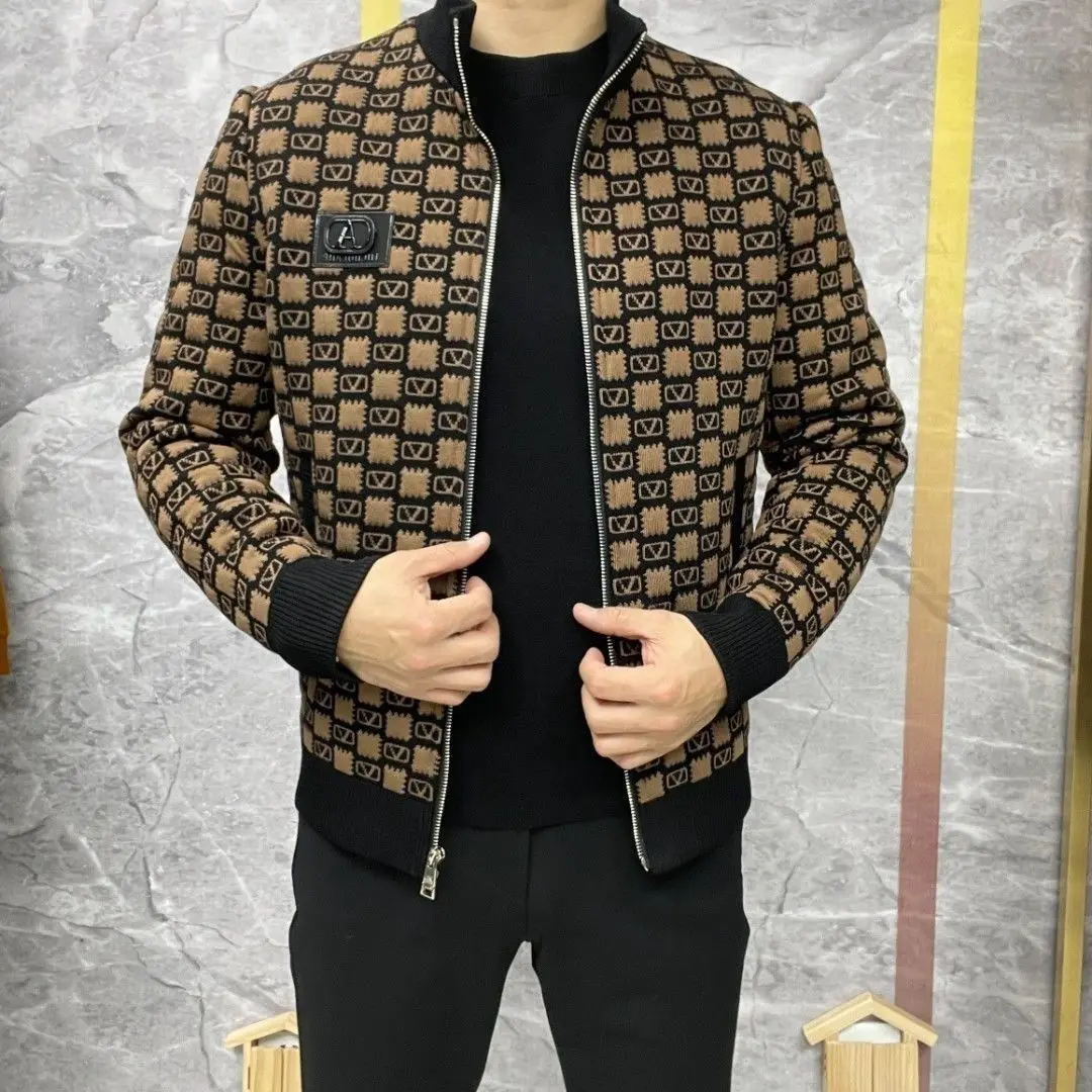 

Высококачественная модная мужская повседневная куртка в европейском и американском стиле, весенне-осенняя мужская куртка, модная цифровая жаккардовая куртка