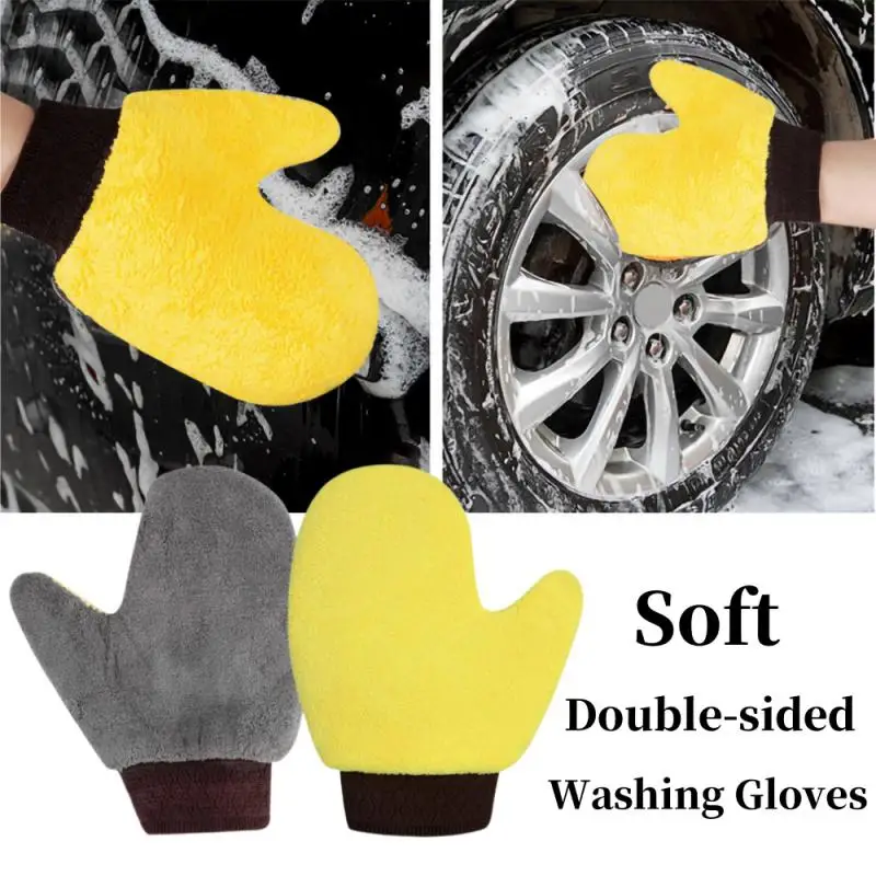 

Soft Car Washing Gloves Double-sided Fleece Microfiber Chenille Drying Cloth Car Body Window Tire Cleaning Glove Thicken