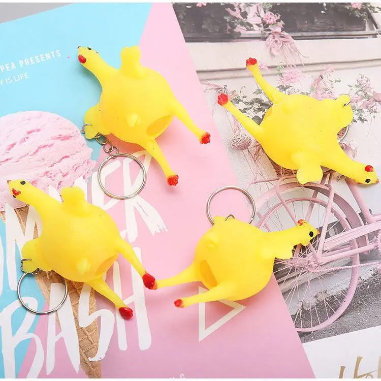 Fidget Toy Mini Squishy Toys 2pcs Mochi Chick Stress Ball Keychain Funny Yellow Egg Animal Kawaii Stress Relief Squeeze Toy