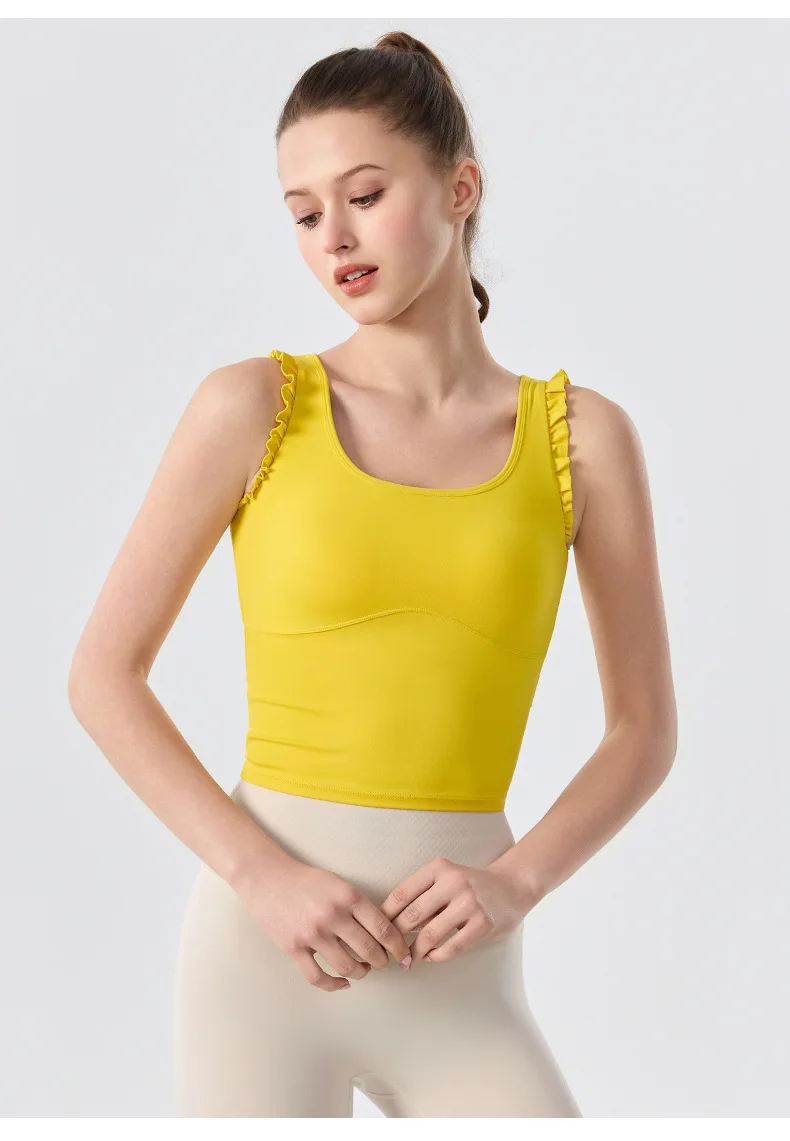 

Женский спортивный топ с фиксированными чашками и кружевом для йоги, фитнеса, пилатеса, однотонный, эластичный, дышащий, для бега на улице