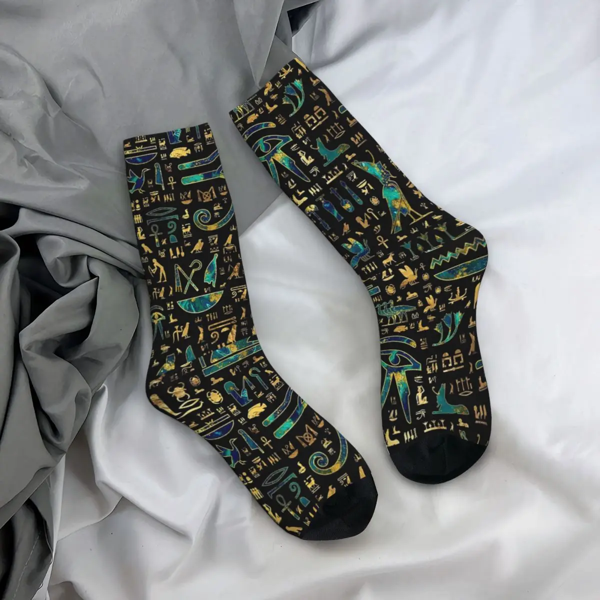 Chaussettes en forme de Hiéroglyphes éma ens des Prairies pour hommes et femmes, motif œil d'Horus égyptien heureux et drôle, nouveauté printemps, été, automne, hiver, cadeaux