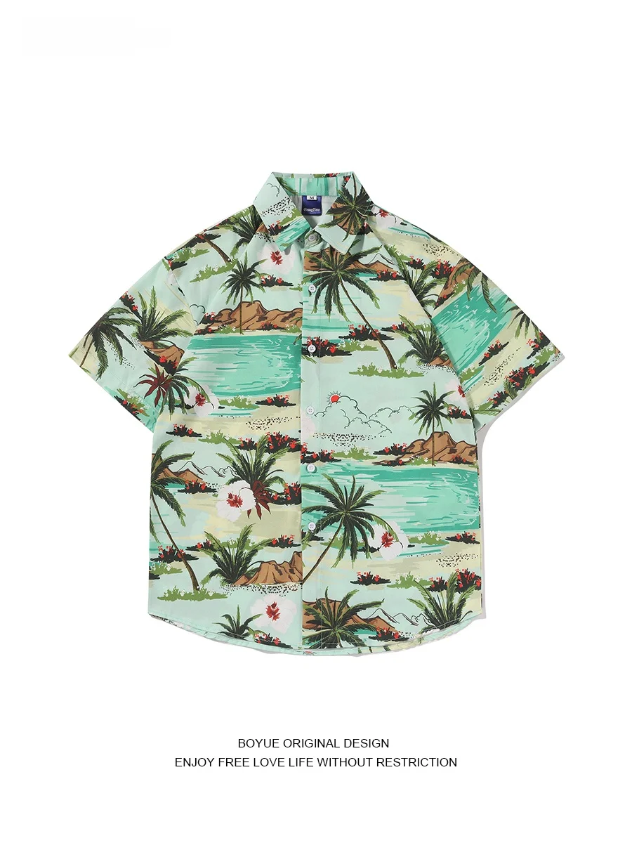 

Boyue Hawaiian Sle Vaion irt Casual ort Sve Men's Floral Print Beachwear Loose Fit Youth Faion Summer Wear