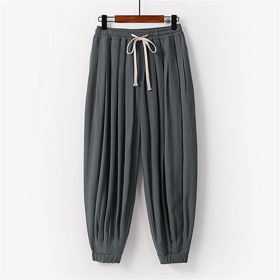 Solid Color Linen Pants Men 9XL Plus Size Jogger Pants Fashion Casual Elastic Waist Pants Male Linen Trousers Big Size 9XL