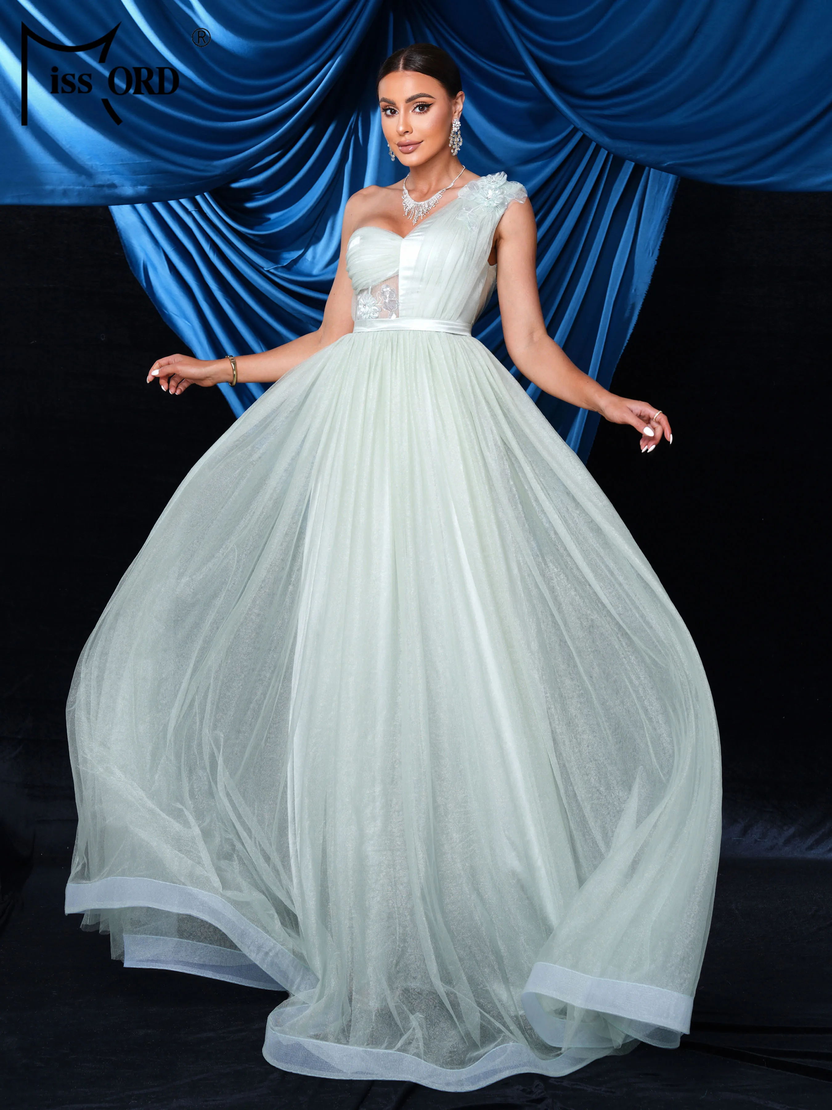 

Missord Новое зеленое платье трапециевидной формы на одно плечо для свадьбы, дня рождения, выпускного, длиной до пола, элегантное красивое женское коктейльное платье