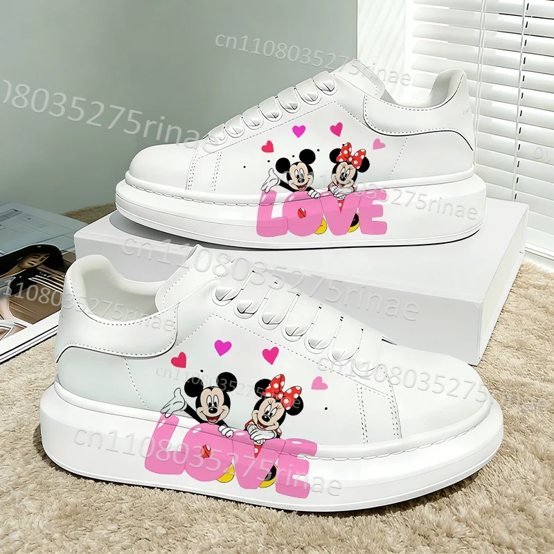 

Mickey Minnie Mouse Adult Leisure Couple Shoes Man Woman PU Leather Thick Sole Couple Print Cartoon Series Sneakers 2026 Gift