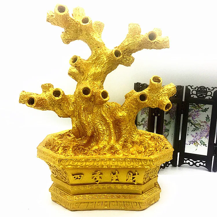 Handmade Beaded DIY Wealthy Tree Base Resin Bonsai Gold Four Seasons Wealthy Base Decoration