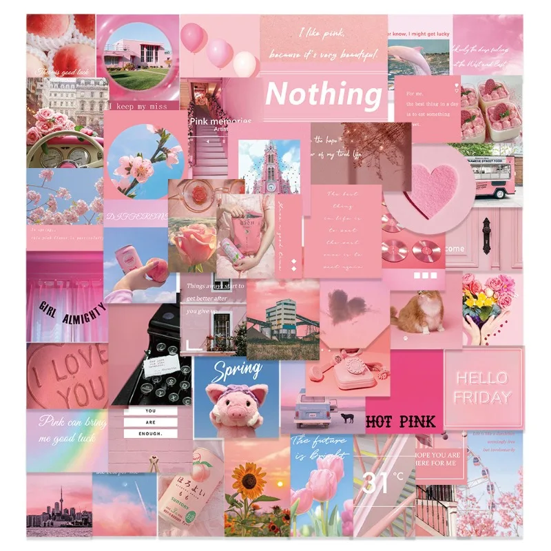 

50 листов розовые эстетические наклейки с мотивационными цитатами, наклейки для журналов, чехлы для телефонов, нежный цветочный водонепроницаемый декор для гитары/ноутбука