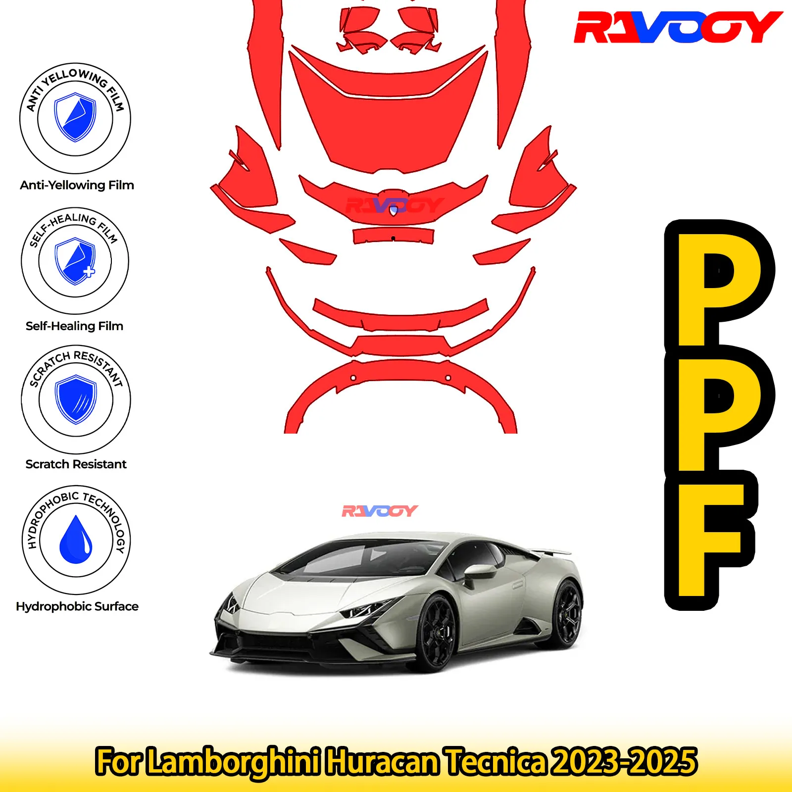 

Для Lamborghini Huracan Tecnica 2023-2025 глянцевый матовый черный предварительно вырезанный передний комплект PPF, защитная пленка для краски