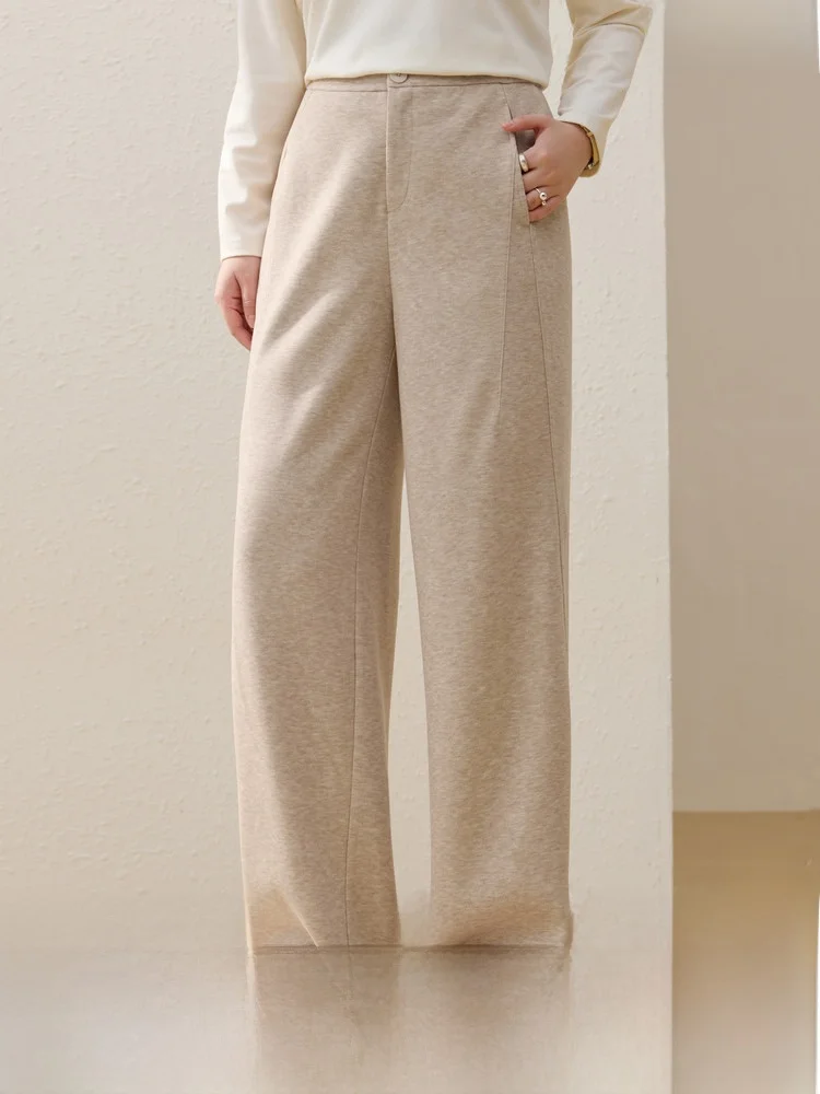 

Удобные брюки с высокой талией для женщин больших размеров, весенняя новинка, простые, с изящной отделкой, прямые брюки с высокой талией.