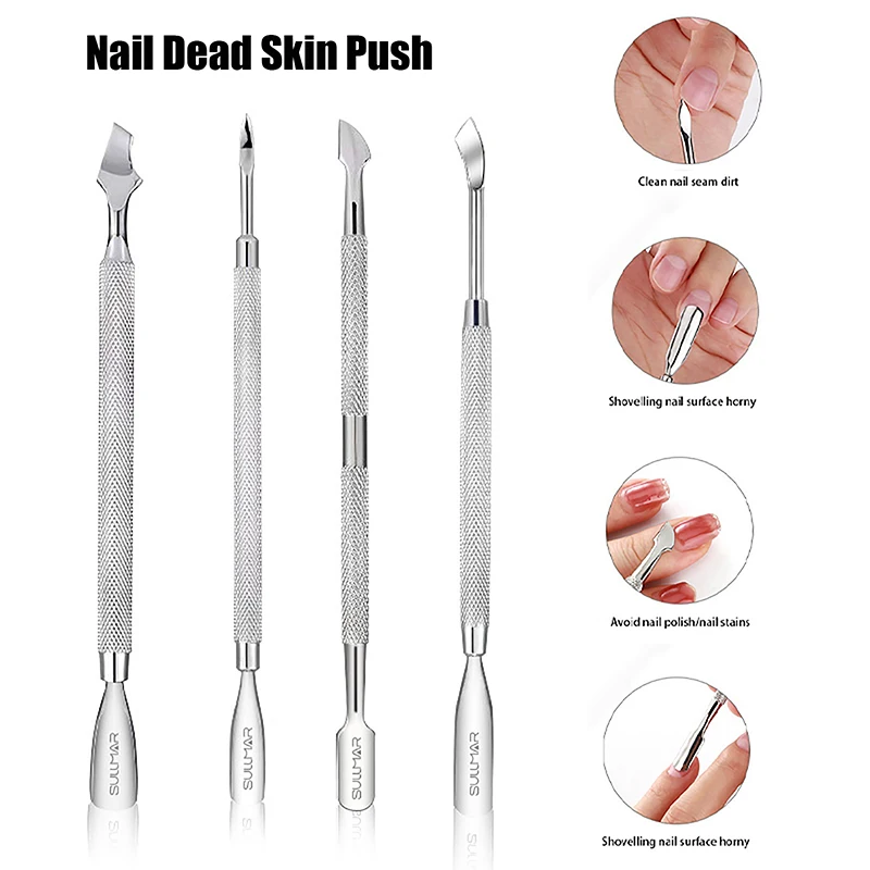 محفز للبشرة مزدوج الأطراف من الفولاذ المقاوم للصدأ ، مزيل ضغط الجلد الميت للأظافر ، باديكير ومانيكير ، منظف فن الأظافر ، أداة العناية ، 1 فقط