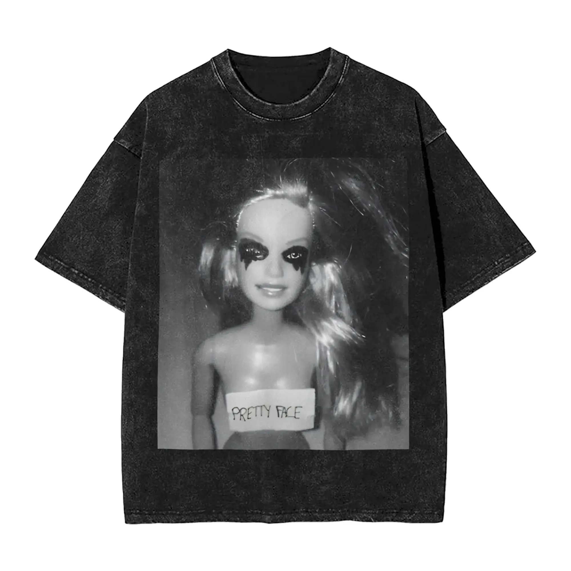 Disgusted Doll Meme Face   Vintage Washed T Shirt Cotton Fun T-Shirts Disgusting Doll Face Tee Shirt Short Sleeve Clothes