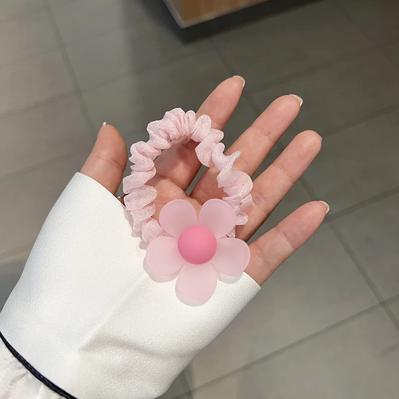 Fascia elastica per capelli con cuore di orso di colore rosa fluorescente primaverile per ragazza bambini Cute Kawaii Fairy Hair Rope Tie Headwear