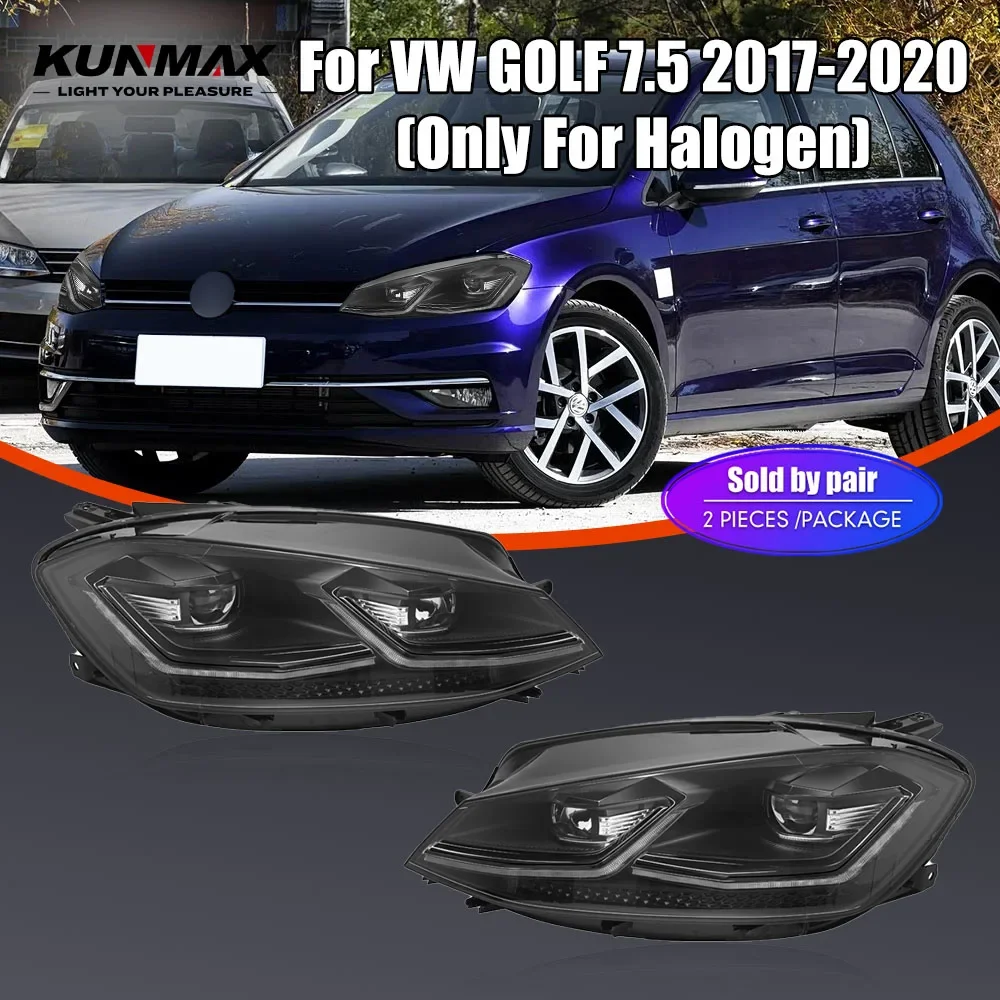 For VW GOLF 7.5 2017-2020 LED Car Headlight Assembly Halogen Front Head Lamp DRL Turning Signal Headlights Plug and Play 2PCs