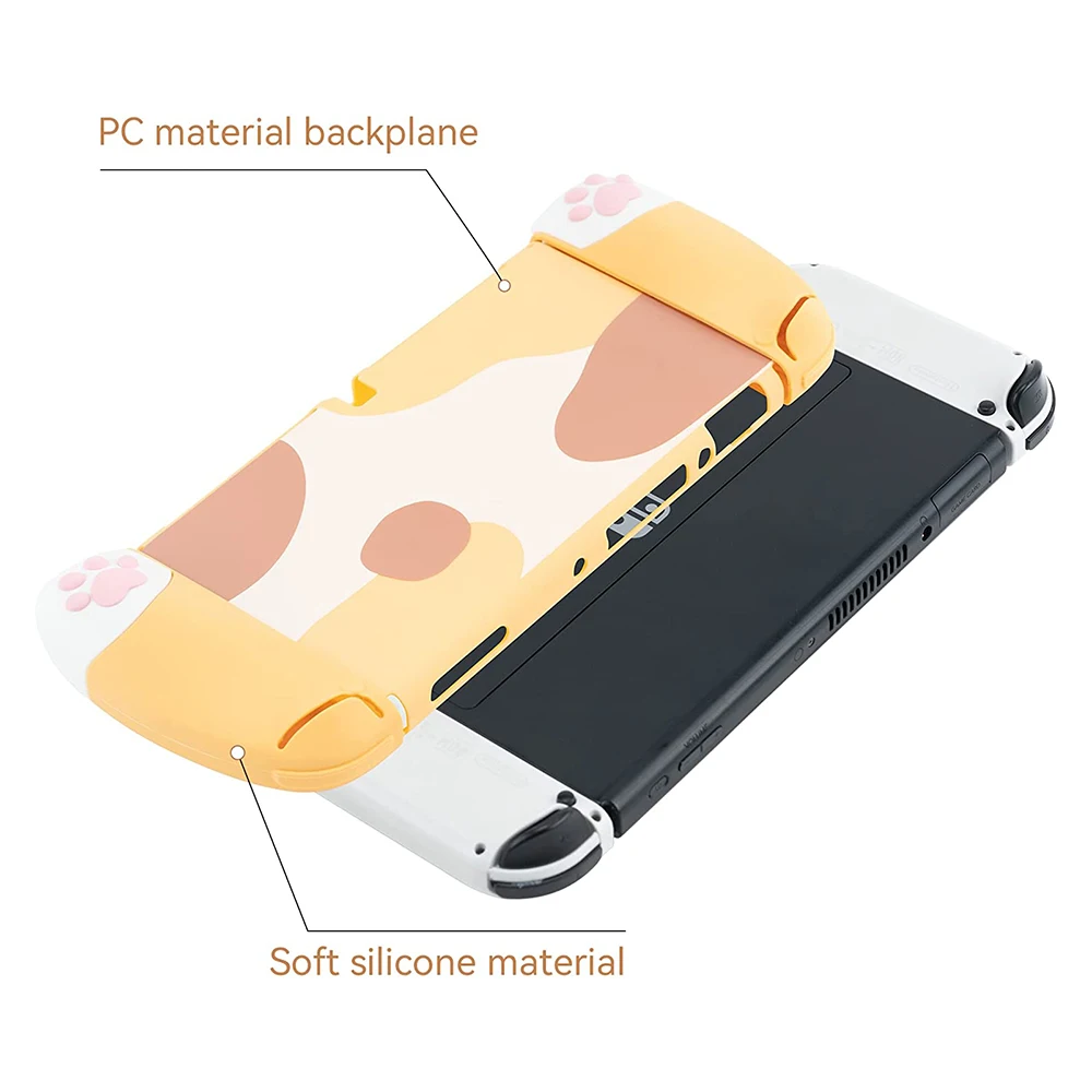 Capa de silicone de pata de gato bonito compatível com console OLED Nintendo Switch/Switch e capa protetora de absorção de choque Joy-Con
